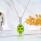 Flawless 1.25 Carat Oval Cut - Peridot - August Birthstone Pendant Necklace for Women in 18K White Gold over Silver