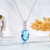 Flawless 1.25 Carat Oval Cut - Blue Topaz - December Birthstone Pendant Necklace for Women in 18K White Gold over Silver