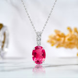Flawless 1.25 Carat Oval Cut - Ruby - July Birthstone Pendant Necklace for Women in 18K White Gold over Silver