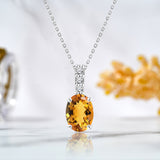Flawless 1.25 Carat Oval Cut - Citrine - November Birthstone Pendant Necklace for Women in 18K White Gold over Silver