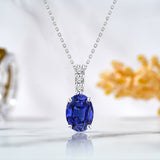 Flawless 1.25 Carat Oval Cut - Blue Sapphire - September Birthstone Pendant Necklace for Women in 18K White Gold over Silver