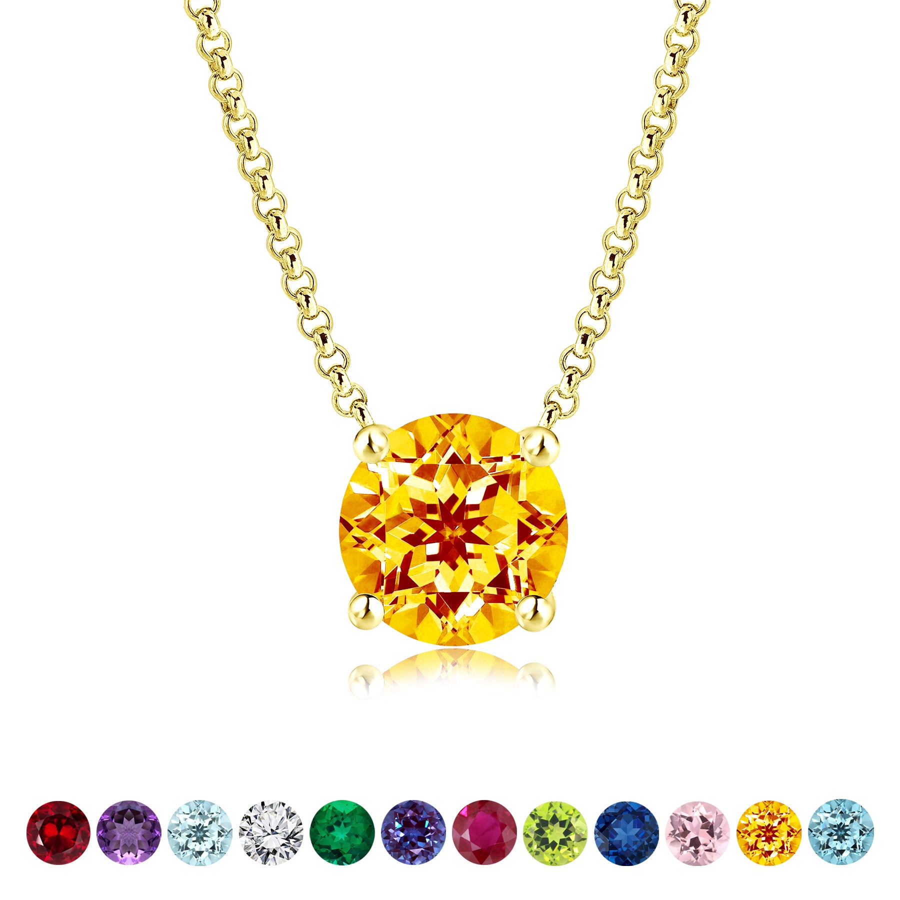 Beautiful 1 Carat Round Cut - Citrine - November Birthstone Solitaire Pendant Necklace in 18k White Gold over Silver, Female, Adult