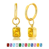 2 Carat Emerald Cut - Citrine - November Birthstone Bezel Huggie Hoop Earrings - 18K Yellow Gold Plating