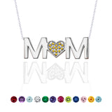 MOM Pendant Necklace - Yellow Stone - November Birthstone in 18K White Gold over Sterling Silver