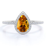 1 Carat Pear Cut November Birthstone Engagement Ring - Wedding Ring - Halo Ring - Pave Ring - Promise Ring - 18K White Gold Plating over Silver