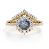 Vintage 1 Ct Round Cut Salt and Pepper Diamond Bridal Set