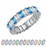 10 Carat Emerald Cut December Birthstone - Multicolor Eternity Wedding Band - Blue Topaz & Cubic Zirconia Rings in 18K White Gold Plating for Women