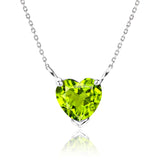 Gorgeous 1 Carat Heart Cut - Peridot - August Birthstone Pendant Necklace in 18K White Gold Plating over Silver