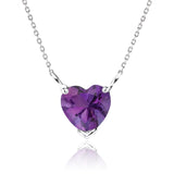 Gorgeous 1 Carat Heart Cut - Amethyst - February Birthstone Pendant Necklace in 18K White Gold Plating over Silver