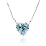 Gorgeous 1 Carat Heart Cut - Aquamarine - March Birthstone Pendant Necklace in 18K White Gold Plating over Silver