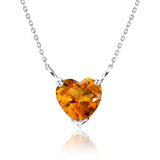 Gorgeous 1 Carat Heart Cut - Citrine - November Birthstone Pendant Necklace in 18K White Gold Plating over Silver