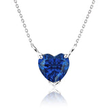 Gorgeous 1 Carat Heart Cut - Blue Sapphire - September Birthstone Pendant Necklace in 18K White Gold Plating over Silver