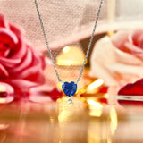 Gorgeous 1 Carat Heart Cut - Blue Sapphire - September Birthstone Pendant Necklace in 18K White Gold Plating over Silver