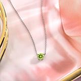 Beautiful 1 Carat Round Cut - Peridot - August Birthstone Solitaire Pendant Necklace in 18k White Gold over Silver, Female, Adult