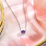 Beautiful 1 Carat Round Cut - Amethyst - February Birthstone Solitaire Pendant Necklace in 18k White Gold over Silver, Female, Adult
