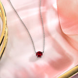 Beautiful 1 Carat Round Cut - Garnet - January Birthstone Solitaire Pendant Necklace in 18k White Gold over Silver, Female, Adult