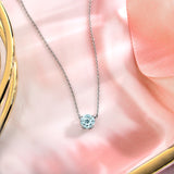 Beautiful 1 Carat Round Cut - Aquamarine - March Birthstone Solitaire Pendant Necklace in 18k White Gold over Silver, Female, Adult