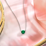 Beautiful 1 Carat Round Cut - Emerald - May Birthstone Solitaire Pendant Necklace in 18k White Gold over Silver, Female, Adult
