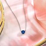 Beautiful 1 Carat Round Cut - Blue Sapphire - September Birthstone Solitaire Pendant Necklace in 18k White Gold over Silver, Female, Adult