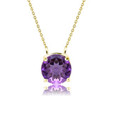 Beautiful 1 Carat Round Cut - Amethyst - February Birthstone Solitaire Pendant Necklace in 18k White Gold over Silver, Female, Adult