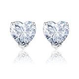 Gorgeous 1 Carat Heart Cut - Cubic Zirconia - April Birthstone Solitaire Stud Earrings in 18K White Gold Plating over Silver