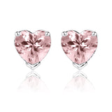 Gorgeous 1 Carat Heart Cut - Pink Tourmaline - October Birthstone Solitaire Stud Earrings in 18K White Gold Plating over Silver