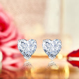 Gorgeous 1 Carat Heart Cut - Cubic Zirconia - April Birthstone Solitaire Stud Earrings in 18K White Gold Plating over Silver