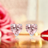 Gorgeous 1 Carat Heart Cut - Pink Tourmaline - October Birthstone Solitaire Stud Earrings in 18K White Gold Plating over Silver