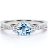1 ct Round Aquamarine 7 Stone Pave Engagement Ring