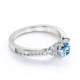 1 ct Round Aquamarine 7 Stone Pave Engagement Ring