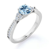 1 ct Round Aquamarine 7 Stone Pave Engagement Ring