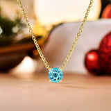 Beautiful 1 Carat Round Cut - Blue Topaz - December Birthstone Solitaire Pendant Necklace in 18k White Gold over Silver, Female, Adult