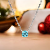 Beautiful 1 Carat Round Cut - Blue Topaz - December Birthstone Solitaire Pendant Necklace in 18k White Gold over Silver, Female, Adult