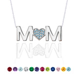 MOM Pendant Necklace - Light Blue Stone - December Birthstone in 18K White Gold over Sterling Silver