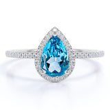 1 Carat Pear Cut December Birthstone Engagement Ring - Wedding Ring - Halo Ring - Pave Ring - Promise Ring - 18K White Gold Plating over Silver