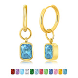 2 Carat Emerald Cut Birthstone Bezel Huggie Hoop Earrings