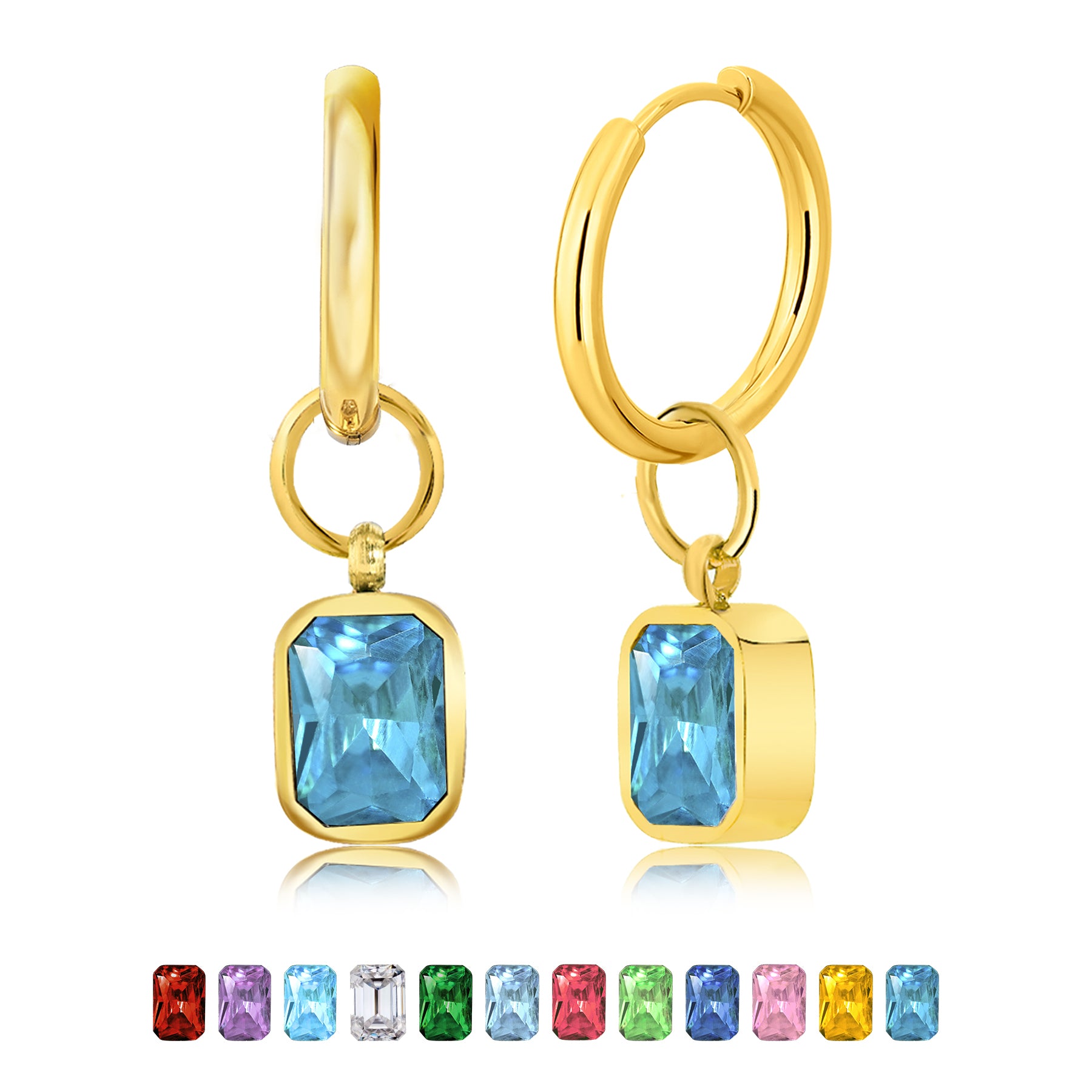 2 Carat Emerald Cut Birthstone Bezel Huggie Hoop Earrings