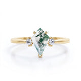 Three Stone 1 Carat Kite Moss Agate Engagement Ring