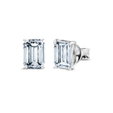 0.20 Carat Emerald Cut Certified Lab Diamond - Minimalist Solitaire Stud Earrings - 18K White Gold Plating Over Silver