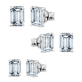 0.20 Carat Emerald Cut Certified Lab Diamond - Minimalist Solitaire Stud Earrings - 18K White Gold Plating Over Silver