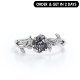 1 Ct Round Black Rutilated Quartz Vine Engagement Ring