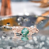 Nature Inspired 1 Carat Natural Green Moss Agate Solitaire Engagement Ring - Forest Ring - 18K Rose Gold Over Silver
