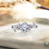 Nature Inspired 1 Carat Round Cut Moissanite Engagement Ring