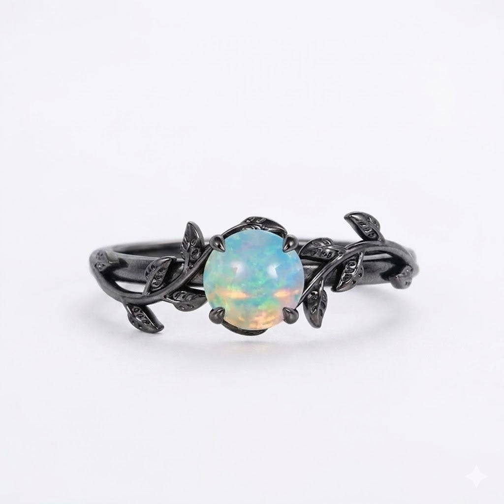 Nature Inspire 1 Ct Round Lab Opal Engagement Ring