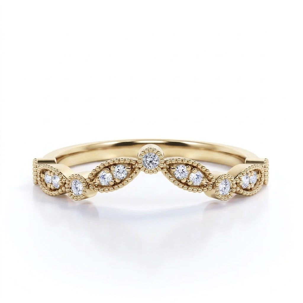 Vintage 0.15 TCW Round Cut Curved Wedding Band