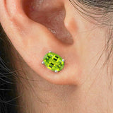 2.5 Carat Oval Cut - Peridot - August Birthstone Solitaire Stud Earrings - 4 Prong - In 18K White Gold Plating Over Silver