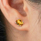 2.5 Carat Oval Cut - Citrine - November Birthstone Solitaire Stud Earrings - 4 Prong - In 18K White Gold Plating Over Silver