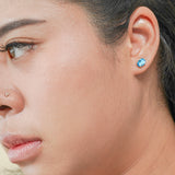 2.5 Carat Oval Cut - Blue Topaz - December Birthstone Solitaire Stud Earrings - 4 Prong - In 18K White Gold Plating Over Silver