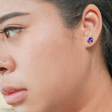 2.5 Carat Oval Cut - Amethyst - February Birthstone Solitaire Stud Earrings - 4 Prong - In 18K White Gold Plating Over Silver