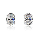 2.5 Carat Oval Cut - Cubic Zirconia - April Birthstone Solitaire Stud Earrings - 4 Prong - In 18K White Gold Plating Over Silver